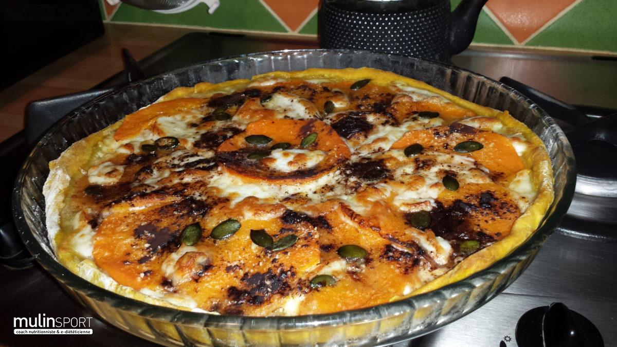 Tarte au butternut, mozarella de bufflone et cacao