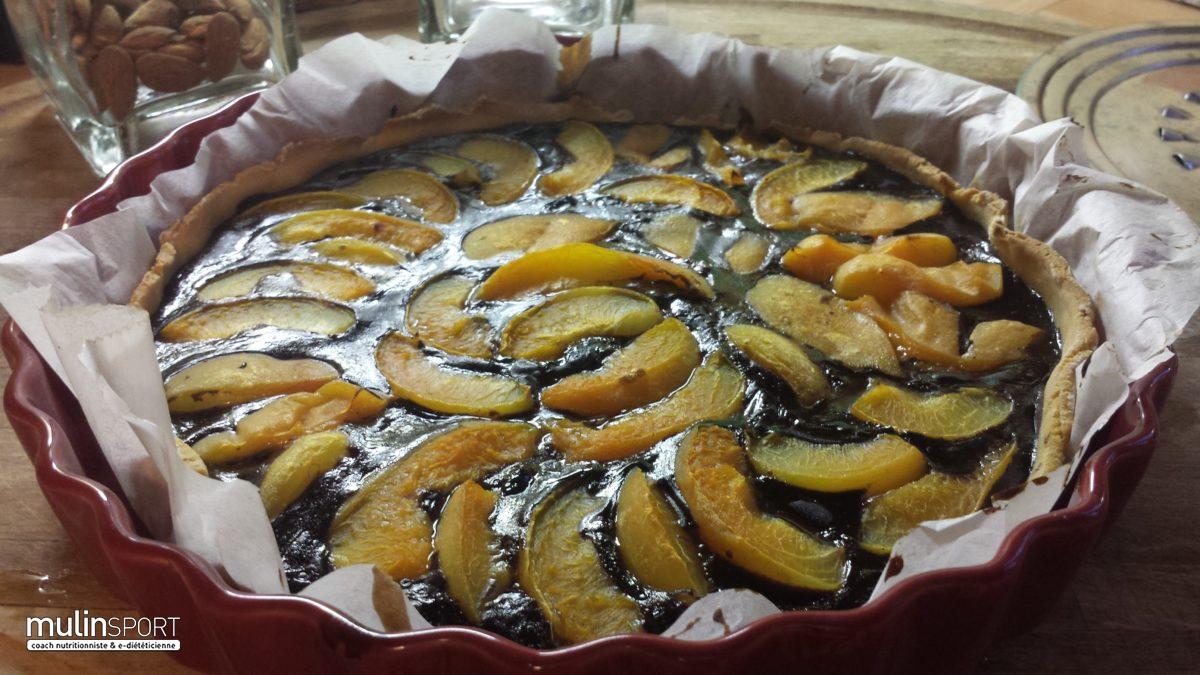 Tarte abricot sur flan chocolat ★