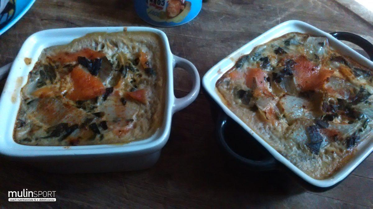 Petits gratins cotes de blettes et filet de truite fumée au paprika