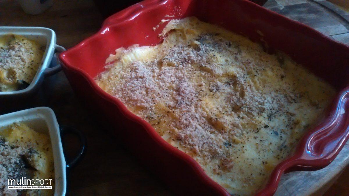 Gratin de cotes de blettes à la vanille et poudre d’amandes