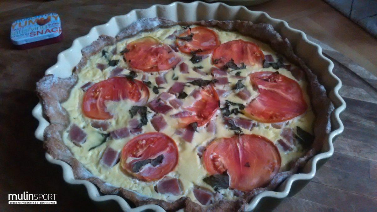 Quiche farine intégrale au jambon blanc et tomate ancienne