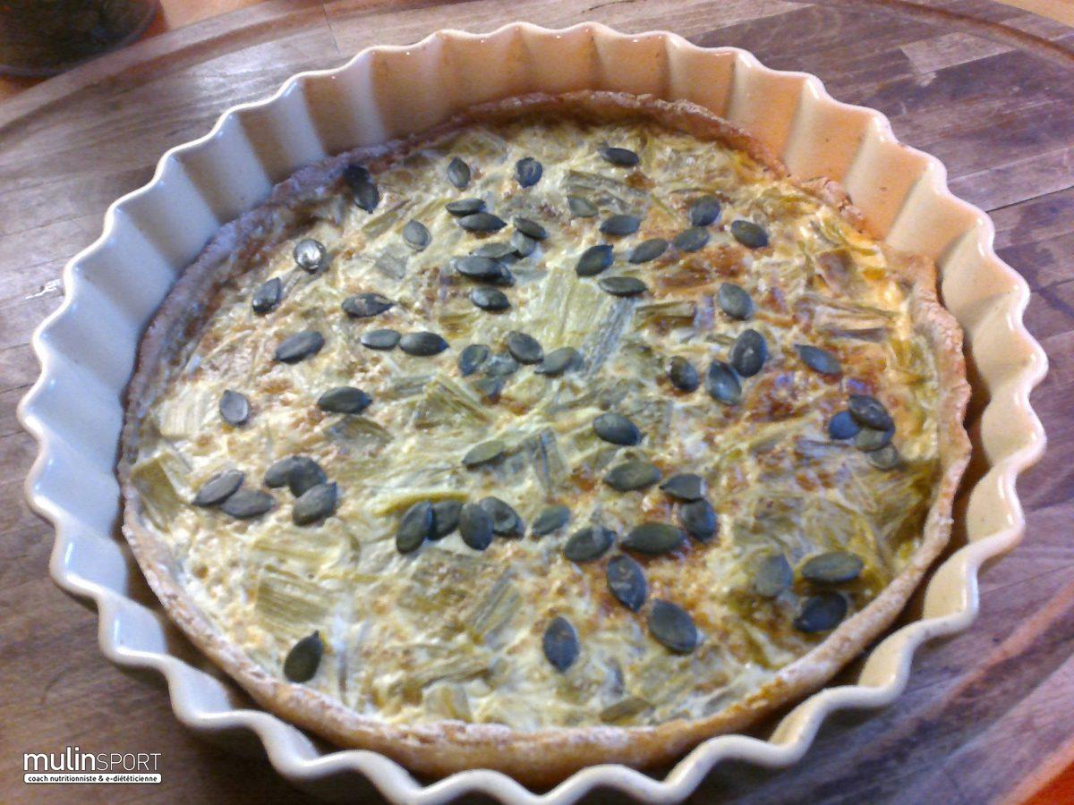 Tarte lupin, purée de cacahuètes aux poireaux