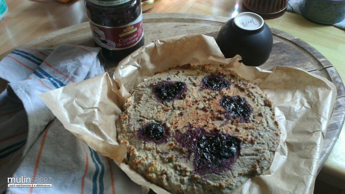 Gâteau riz, coco à la compote de cerise sans gluten