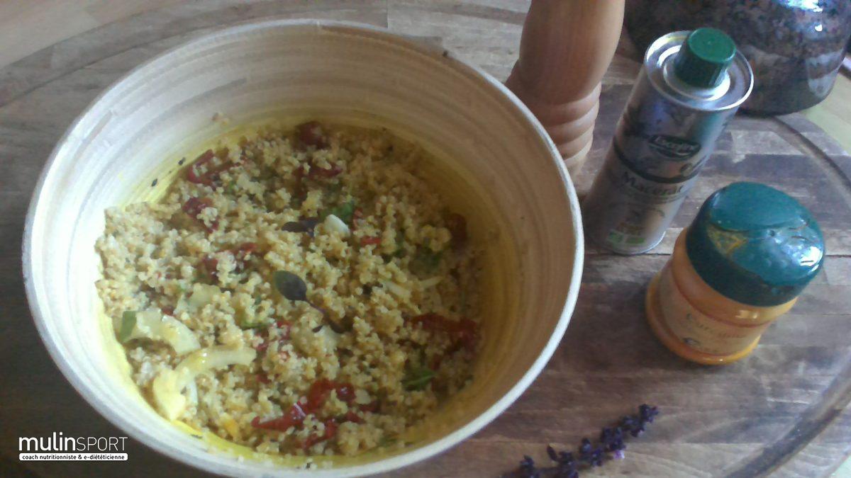 Taboulé de Quinoa aux graines de chia, curcuma et poivre noir sans gluten